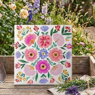 Colorful Folk Art Floral Decorative Ceramic Tile