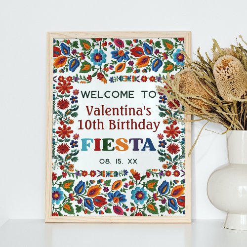 Colorful Folk Art Floral Embroidery Fiesta Welcome Poster