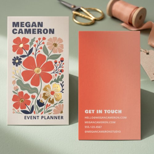 Colorful Folk Art Floral Foil Business Cards