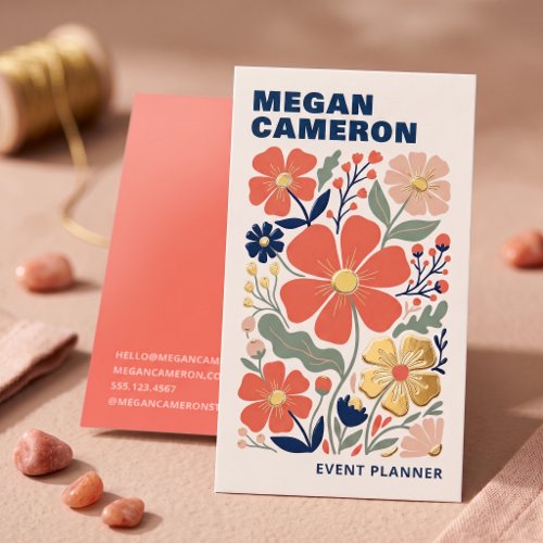 Colorful Folk Art Floral Foil Spot Gloss Business Cards