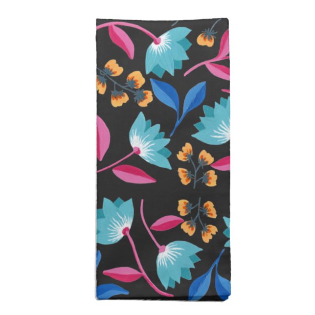 Colorful Folk Art Floral Pattern Cloth Napkin (Folded)