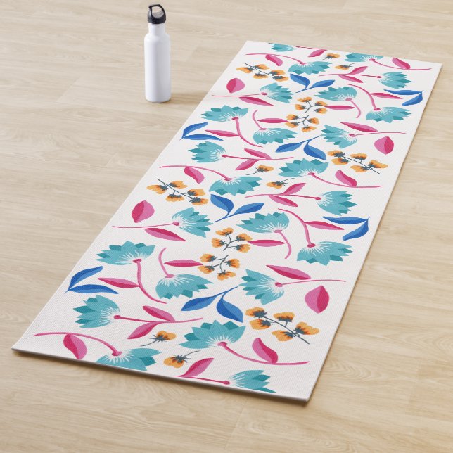 Colorful Folk Art Floral Pattern Yoga Mat (In Situ)