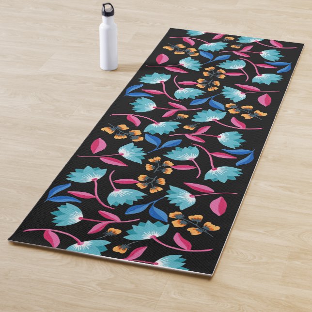 Colorful Folk Art Floral Pattern Yoga Mat (In Situ)