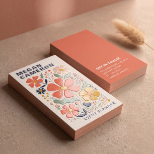 Colorful Folk Art Floral Raised Spot UV Business Card