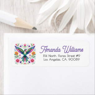 Colorful Folk Art Hummingbird Birthday Party Label
