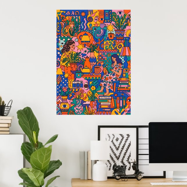 Colorful Folk Art Pattern Poster (Home Office)