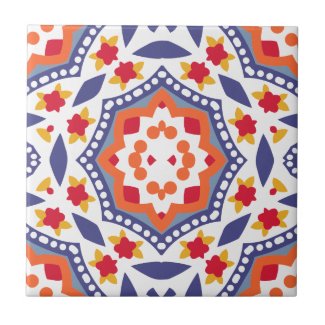 Colorful Folk Art Rustic Floral Mosaic Geometric Ceramic Tile