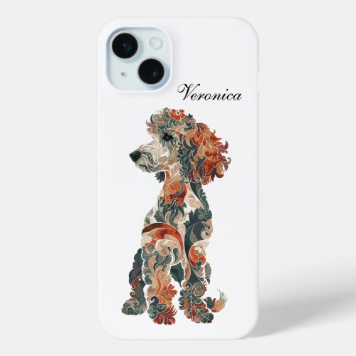 Colorful Folk Art Standard Poodle iPhone 15 Case