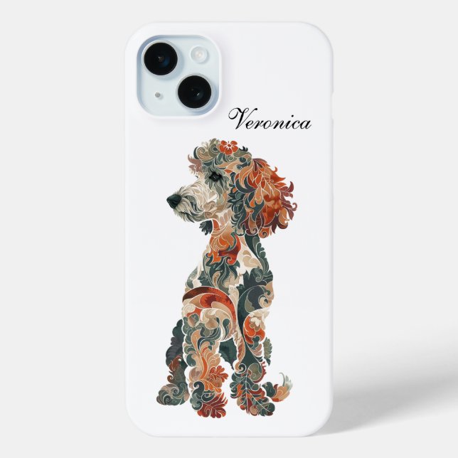 Colorful Folk Art Standard Poodle iPhone 15 Case (Back)