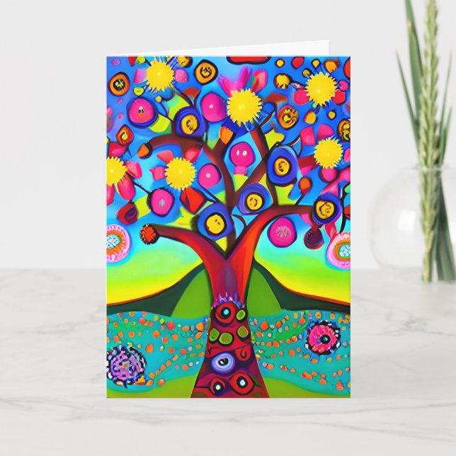 Colorful Folk Art Style Tree | Thinking of You Card (Front)