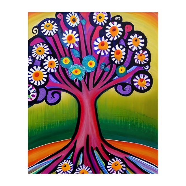 Colorful Folk Art Style Whimsical Tree   (Front)