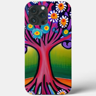 Colorful Folk Art Style Whimsical Tree iPhone 13 Pro Max Case