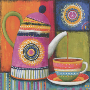 Colorful folk art teapot sticker
