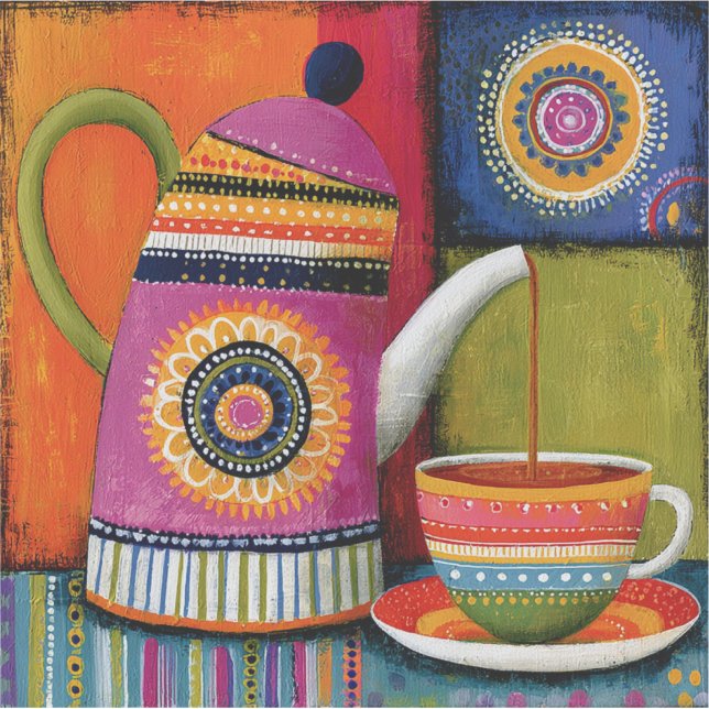 Colorful folk art teapot sticker (Front)
