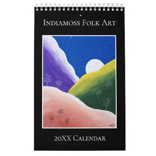 Colorful Folk Art Unique Full Moon Indiamoss Calendar