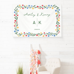 Colorful Folk Art Wildflower Monogram Wedding Banner