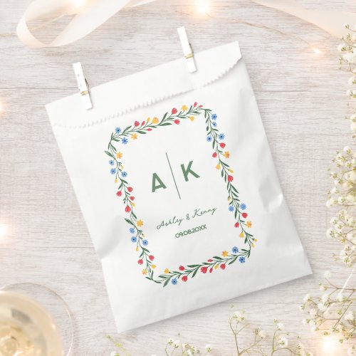 Colorful Folk Art Wildflower Monogram Wedding Favor Bag