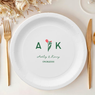 Colorful Folk Art Wildflower Monogram Wedding Paper Plates