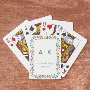 Colorful Folk Art Wildflower Monogram Wedding Poker Cards