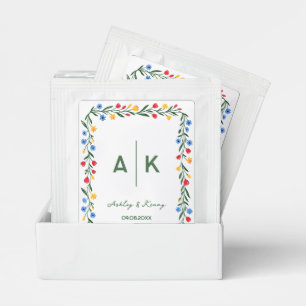 Colorful Folk Art Wildflower Monogram Wedding Tea Bag Drink Mix