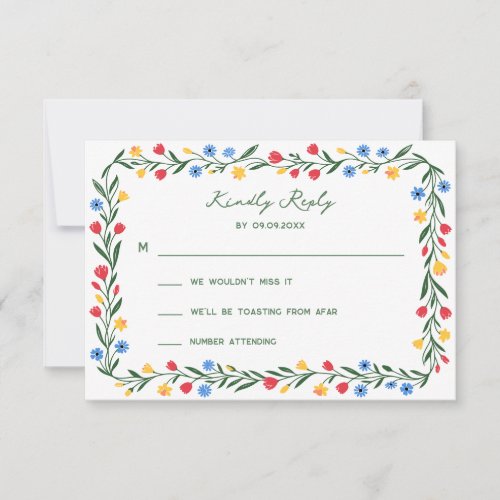 Colorful Folk Art Wildflower Wedding Invitation, RSVP Card