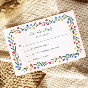 Colorful Folk Art Wildflower Wedding Invitation, RSVP Card