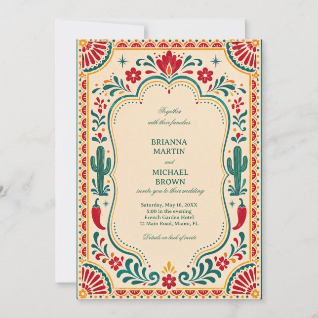 Colorful Folk Botanical Mexican Invitation (Front)