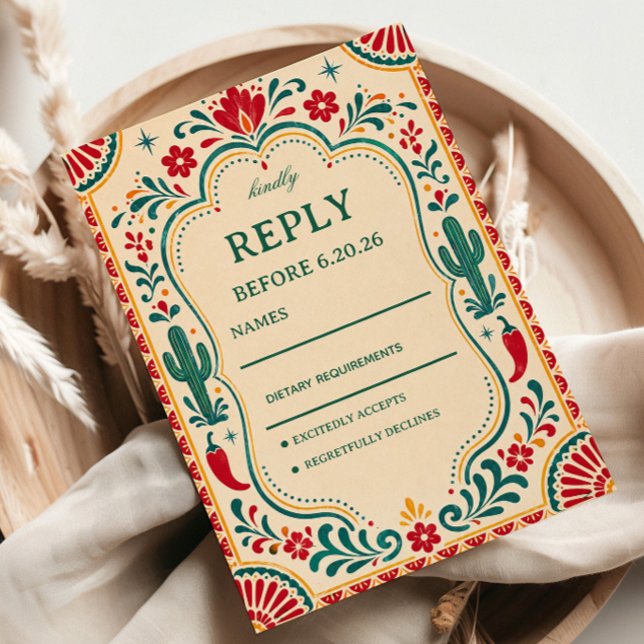 Colorful Folk Botanical Mexican RSVP Card (Creator Uploaded)