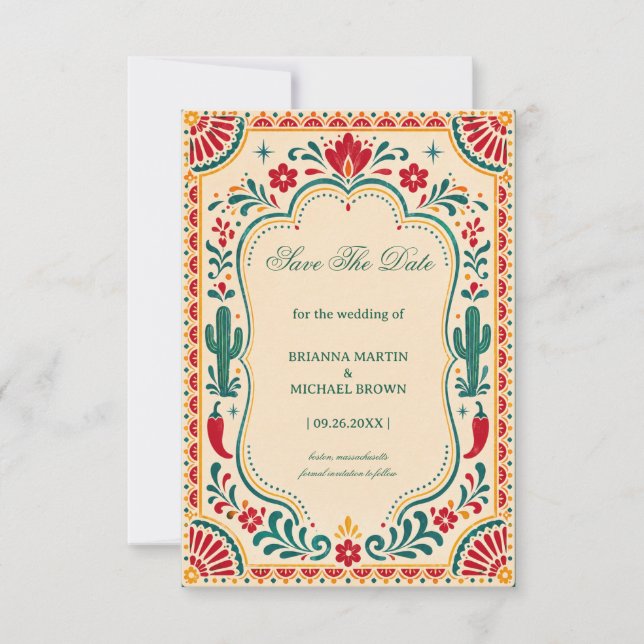 Colorful Folk Botanical Mexican Save The Date (Front)