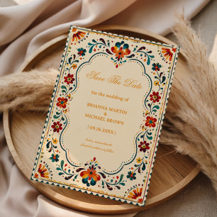 Colorful Folk Botanical Mexican Save The Date