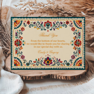 Colorful Folk Botanical Mexican Thank You Card