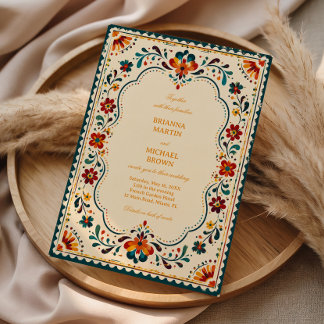 Colorful Folk Botanical Vintage Mexican Invitation