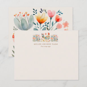 Colorful Folk Chicken Floral Note Card