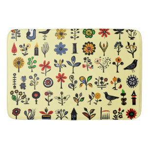 Colorful folk floral and birds bath mat