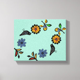Colorful folk floral and birds canvas print