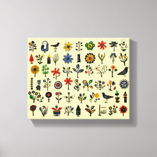 Colorful folk floral and birds canvas print