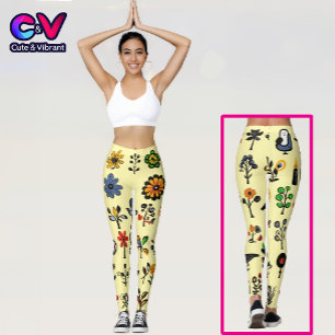 Colorful folk floral and birds leggings