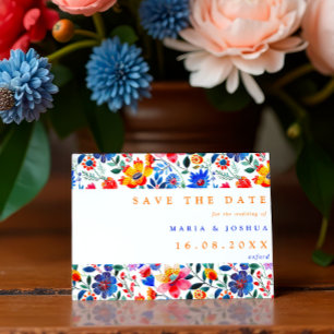Colorful Folk Floral Fiesta QR Code Wedding Save The Date