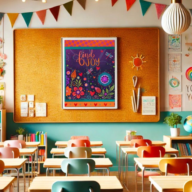 Colorful Folk Floral Joy Quote Dragonflies Fun Poster (Creator Uploaded)