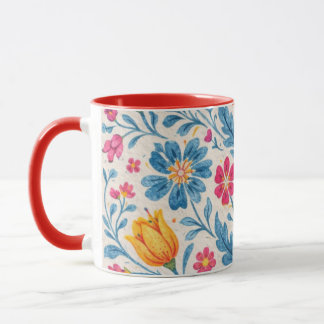 Colorful Folk Floral Pattern with Butterfly Mug
