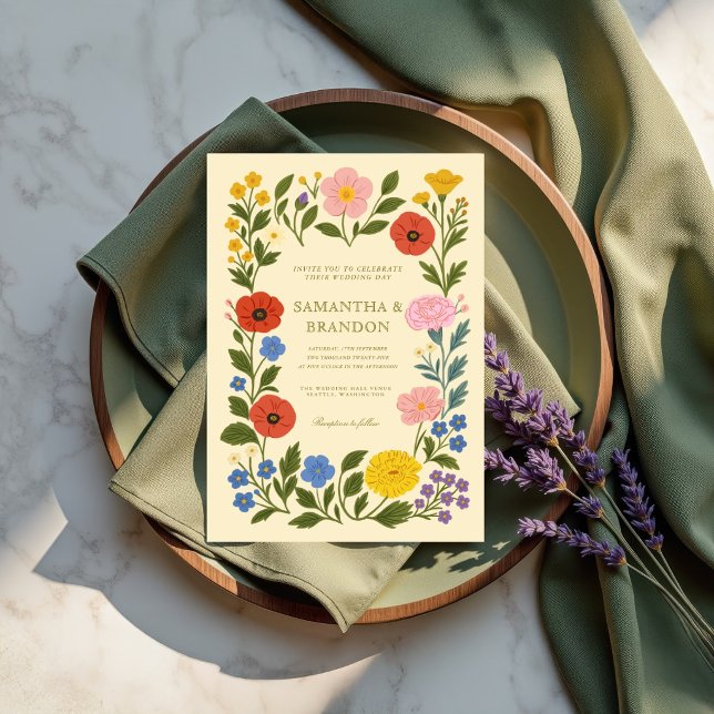 Colorful Folk Floral Wedding  Invitation (Creator Uploaded)