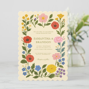 Colorful Folk Floral Wedding  Invitation