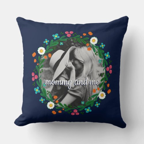 Colorful Folk Floral Wreath Mommy and Me Photo Throw Pillow