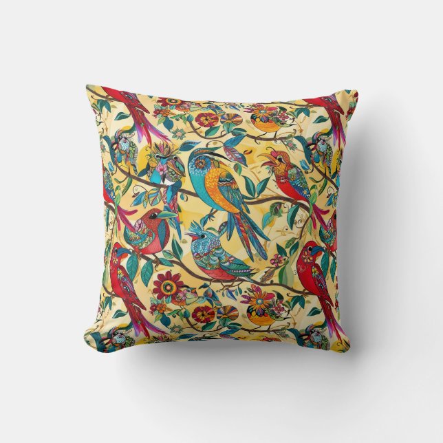 Colorful folkart birds Pillow (Front)