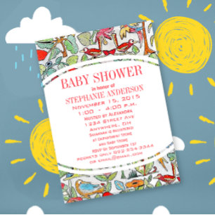 Colorful Folksy Baby Vintage Birds Shower Invitation
