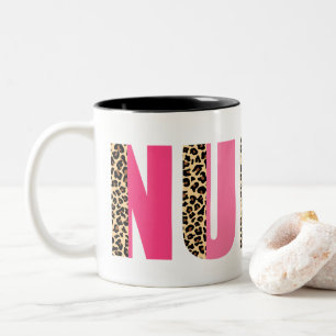 Colorful Font with Leopard Print Accent Bold Nurse Two-Tone Coffee Mug