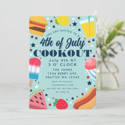 Colorful Food 4TH of July Cookout Invitation | Zazzle