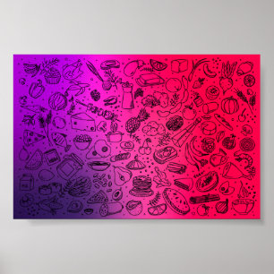 Colorful Food Pattern Fruits Foods Pancakes Veggie Poster