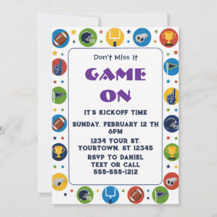 Colorful Football Game Day Party Invitation