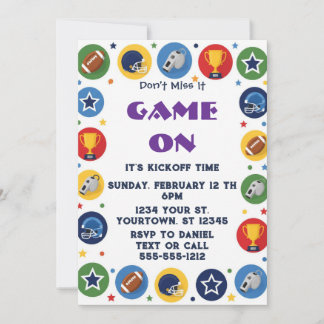 Colorful Football Game Day Party Invitation